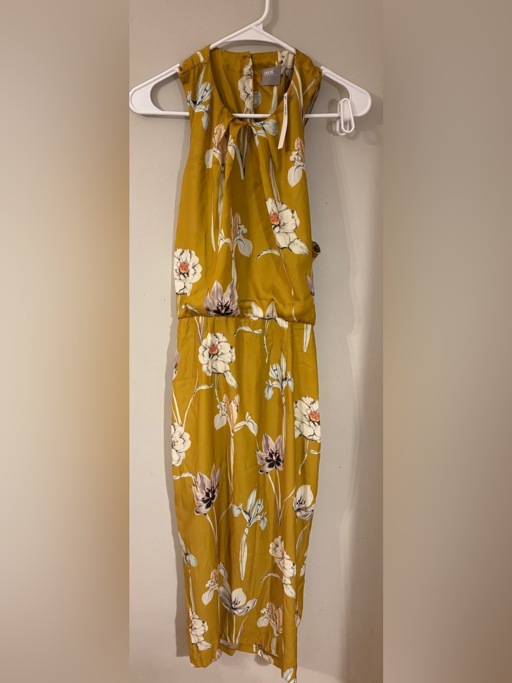 NWT ASOS Mustard Floral Sleeveless Midi Dress Size 4 Twist Back Cutout - Picture 2 of 12